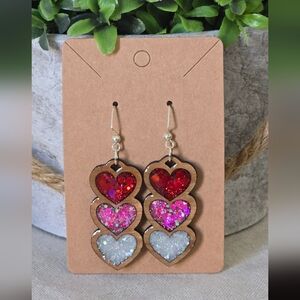 Handmade Resin Glitter Heart Valentine Earrings